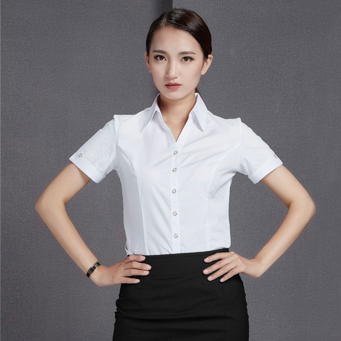 夏裝前臺(tái)工作服白色條紋襯衣JL-CY453